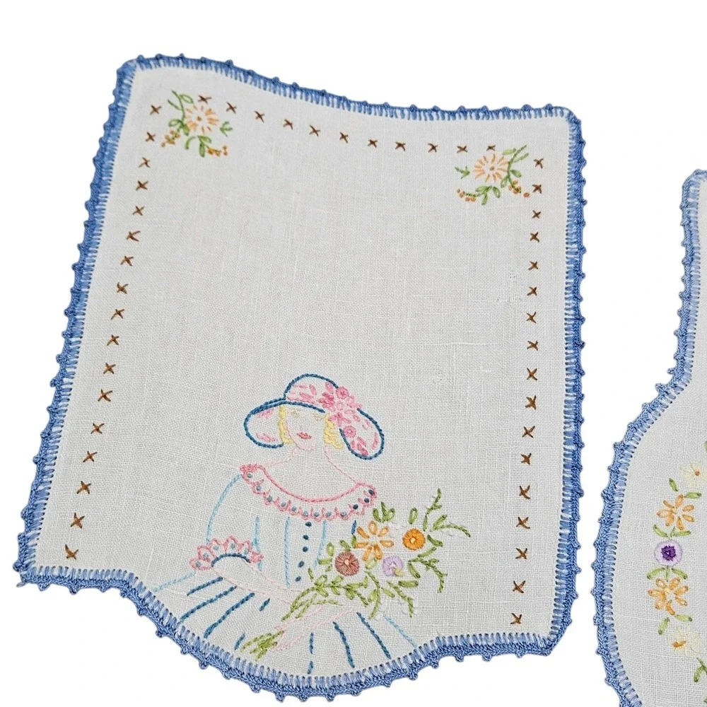 Vintage‎ Handmade Embroidered Linen Dresser Table Vanity Southern Belle Cottage